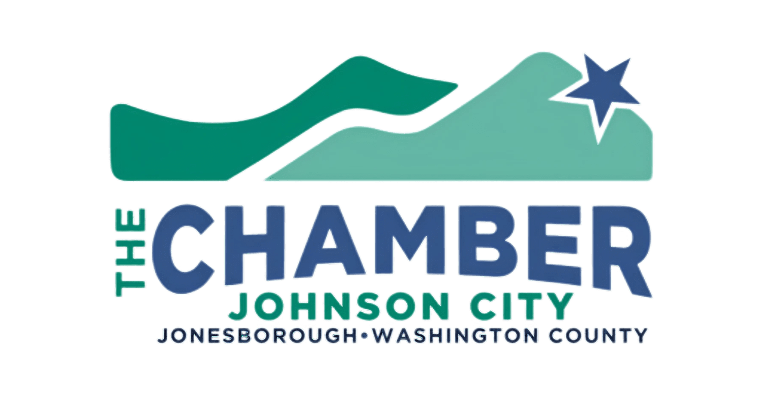 Johnson City Chamber logo with mountain design.